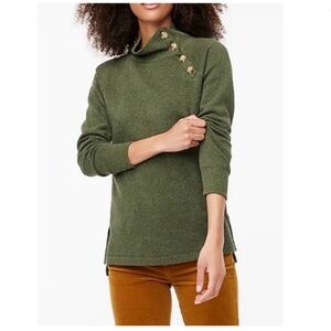 J. Crew Mock Neck Wide Button-Collar Long Sleeve Pullover Sweatshirt Green Small